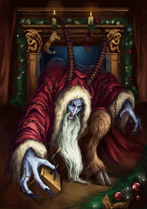 A Gift From Krampus by JavierGonzalezart on DeviantArt Krampus Fanart, St Claus, Christmas Horror, Creepy Christmas, Dark Christmas, Christmas Poster, Iron Decor, Vintage Santas, Wall Art Sign