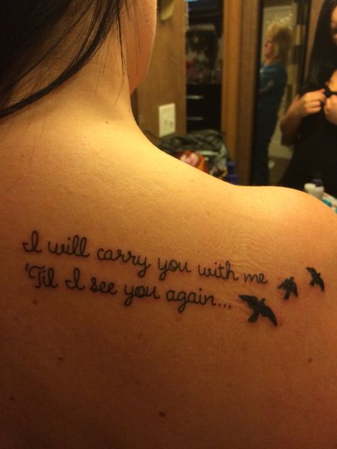 Tattoo in remembrance of my grandpa... Carrie underwood lyrics Tattoo In Remembrance, Carrie Underwood Lyrics, Tattoo Ideas Tumblr, Rip Tattoos For Dad, Mama Tattoos, Grandma Tattoos, Rip Tattoo, Remembrance Tattoos, Wing Tattoo Designs