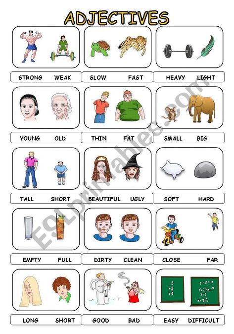 Adjectives For Kids, Opposite Words For Kids, Adjective Words, Materi Bahasa Inggris, English Grammar For Kids, English Adjectives, Grammar For Kids, Opposite Words, Teaching English Grammar