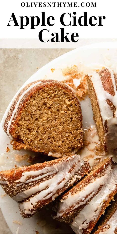 Apple cider cake is a simple, moist, tender and easy to make apple cider bundt cake coated in cinnamon sugar, topped with an apple cider glaze. Apple Cider Bundt Cake, Cider Bundt Cake, Apple Cider Donut Cake, Cider Donut Cake, Apple Cider Cake, Cider Cake, Apple Cider Glaze, Apple Cider Donuts Baked, Best Apple Cider