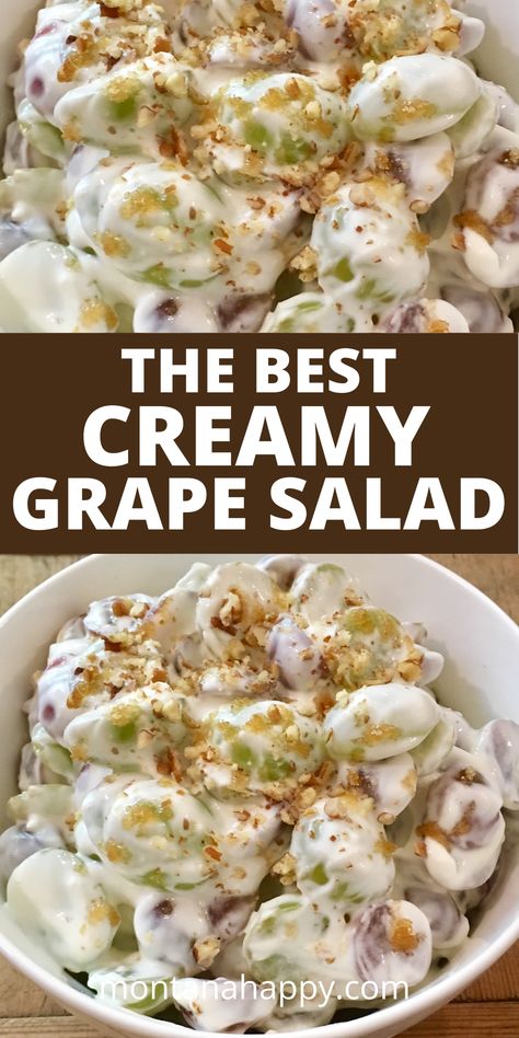 Creamy Grape Salad Recipe in white bowls Grapes Salad, Creamy Grape Salad, Grape Dessert, Grape Salad Recipe, Pizza Fruit, Salad Cream, Grape Recipes, Savory Meals, Grape Salad