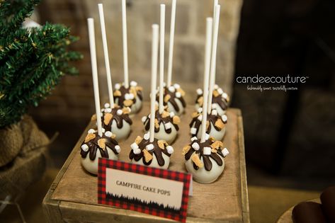 Happy Camper Dessert Table, Camp Theme Cake Pops, Lumberjack Cake Pops, Lumberjack Dessert Table, Camping Theme Dessert Table, Camping Theme Cake Pops, One Happy Camper Cake Pops, Woodland Theme Cake Pops, Camping Cake Pops