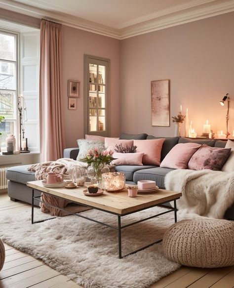 Le style déco cocooning est particulièrement apprécié en hiver. Si vous avez envie de l’adopter chez vous tout en ajoutant une petite note colorée, l’article du jour devrait vous plaire ! En effet, je vous propose de découvrir dans cet article toutes mes idées, conseils et inspirations pour créer une déco cocooning autour du rose ! Romantic Style Living Room, Romantic Living Room, Aesthetic Plant, Home Paint Color, Beige Living Rooms, Deco Salon, Purple Home, Pink House, Pink Home Decor