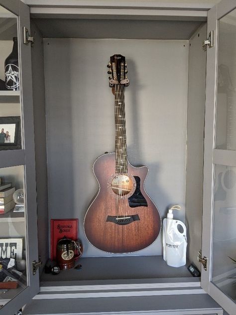 Make a beautiful and affordable Guitar Humidor - IKEA Hackers Ikea Display Cabinet, Guitar Storage Cabinet, Ikea Display, Humidor Cabinet, Guitar Display Case, Guitar Artwork, Guitar Storage, Dome Greenhouse, Guitar Display