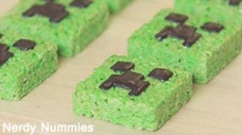 14 of the Best Minecraft Party Ideas to Guarantee You'll Survive the Party Minecraft Rice Krispies, Minecraft Creeper Rice Krispies, Creeper Rice Krispie Treats, Minecraft Rice Crispy Treats, Minecraft Birthday Treats, Minecraft Rice Krispie Treats, Minecraft Loot Bag Ideas, Minecraft Birthday Party Favors, Minecraft Treats