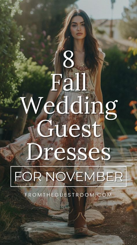 a woman wears fall wedding guest dress for november, western outfits Fall Beach Wedding Guest Dress Casual, Wedding Guest Dress Fall Long Sleeve, Mountain Wedding Guest Dress Fall, Cute Casual Wedding Outfits For Guest, Fall Formal Dresses Wedding Guest Classy, Sunday Wedding Guest Outfit, Wedding Guest Outdoor Outfit, Fall Wedding Guest Dress Boots, Casual Wedding Guest Dress Fall