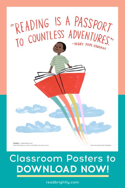 These printable posters for classrooms and libraries, featuring illustrated inspirational quotes about reading, show students the magic of books. Education Related Posters, Poster About Reading Books, Importance Of Reading Poster, Poster About Reading, Poster For Library, Quotes About Reading For Kids, Library Poster Design, School Library Quotes, Reading Posters For Classroom