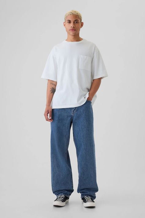 Buy Gap Blue Baggy Jeans from the Next UK online shop Wide Leg Mens Jeans, Loose Jeans Outfit Men, Gray Denim Jeans Outfit, Baggy Jeans Outfit Men, Mens Baggy Jeans, Blue Jeans Outfit Men, Mens Wide Leg Jeans, Dad Fits, Light Pants