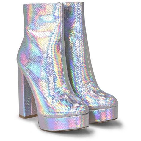 Silver Heel Boots, Python Shoes, Holographic Boots, Holographic Shoes, Python Boots, Holographic Fashion, Buty Marki Nike, Snake Print Shoes, Silver Heel