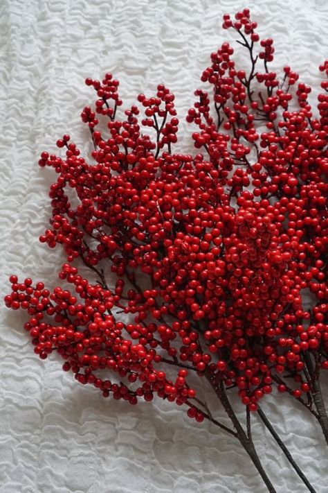 Christmas Tree Berry Garland, Cozy Red Christmas Decor, Frosted Cranberry Christmas Decor, Red Christmas Table Decorations, Red Berries Aesthetic, Red Berries Christmas Decor, Dark Red Decor, Classy Christmas Aesthetic, Cranberry Christmas Decorations