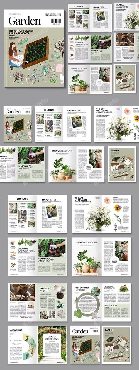 Gardening Magazine Template, Print Templates | GraphicRiver Advertorial Design, Plant Magazine, Gardening Magazine, Magazine Layout Inspiration, Garden Magazine, Urban Design Concept, Nature Projects, Indoor Plant Care, Magazine Layout Design