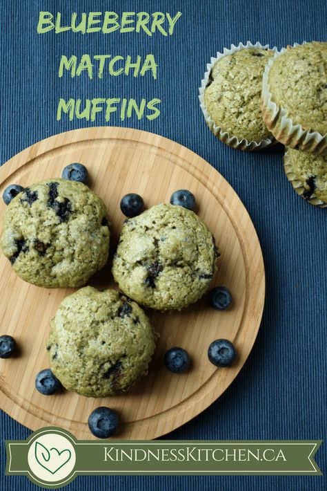 Blueberry Matcha Muffins (AKA: Superfood Muffins!) – Kindness Kitchen Superfood Muffins, Green Tea Muffins, Matcha Blueberry, Matcha Bread, Blueberry Matcha, Matcha Muffins, Matcha Baking, Savory Breakfast Recipes, Healthy Blueberry Muffins