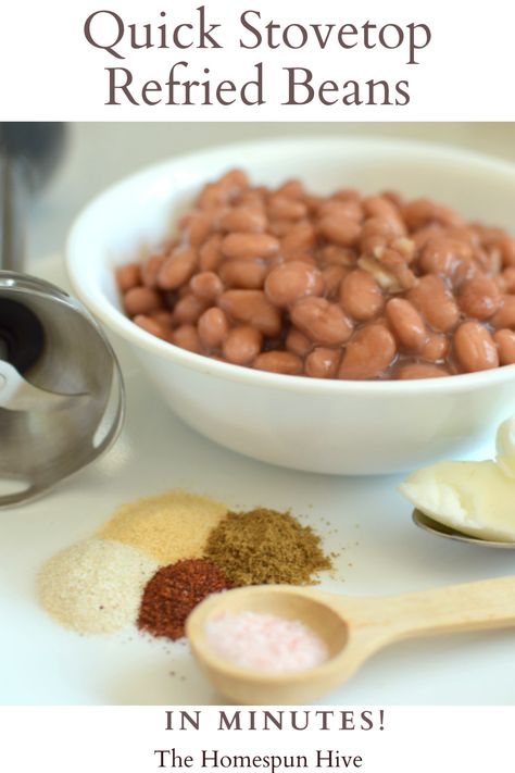 Quick Stovetop Refried Beans Recipe Simple Refried Beans, Making Refried Beans From Canned Beans, Quick Refried Beans Recipe, Diy Refried Beans From Can, Refried Beans Stovetop, Stovetop Refried Beans, Make Refried Beans From Canned Beans, Easy Refried Beans Recipe Homemade, Refried Beans Recipe From Canned Beans