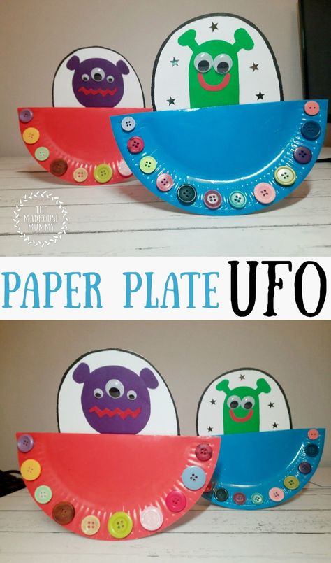 Kunst For Barn, Spaceship Craft, Outer Space Crafts, Plate Crafts For Kids, Planet Crafts, Space Crafts For Kids, Alien Crafts, Sistem Solar, Paper Plate Crafts For Kids