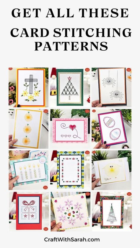 Christmas Paper Embroidery, Paper Stitching Cards, Card Stitching Patterns Free, Paper Stitching Patterns, Paper Sewing Art, Cross Stitch Card Patterns Free, Embroidered Cards Patterns, Paper Stitching Art, Christmas Card Embroidery