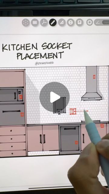 Bhupeshkumar - 07Sketches (Architecture & Design) on Instagram: "When designing a kitchen, considering the placement of sockets on the walls is crucial for efficiency. Properly positioned sockets ensure that appliances can be easily accessed and used without cluttering the countertops or creating hazards. Planning the layout with socket locations in mind will enhance the kitchen’s functionality and usability.

#KitchenDesign #InteriorDesign #KitchenInspo #ModernKitchen #HomeArchitecture #KitchenStyle #InteriorDecor #KitchenIdeas #ArchitectureLovers #DesignYourKitchen" Sockets In Kitchen, Designing A Kitchen, Design Your Kitchen, Kitchen Style, Kitchen Inspirations, A Kitchen, Architecture House, Modern Kitchen, The Kitchen