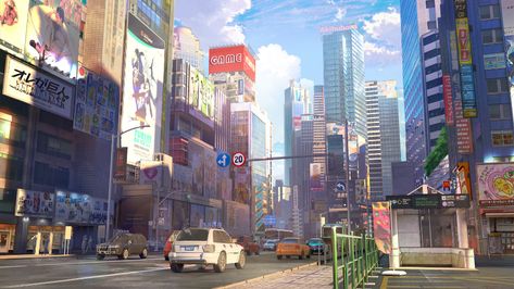 ArtStation - ANIME BACKGROUND, SHIN W Anime City Perspective, Japan Background Landscape, Anime City Aesthetic, Anime City Background, Anime Style Background, Anime Background Art, 16:9 Backgrounds, Illustration City, 80s Anime