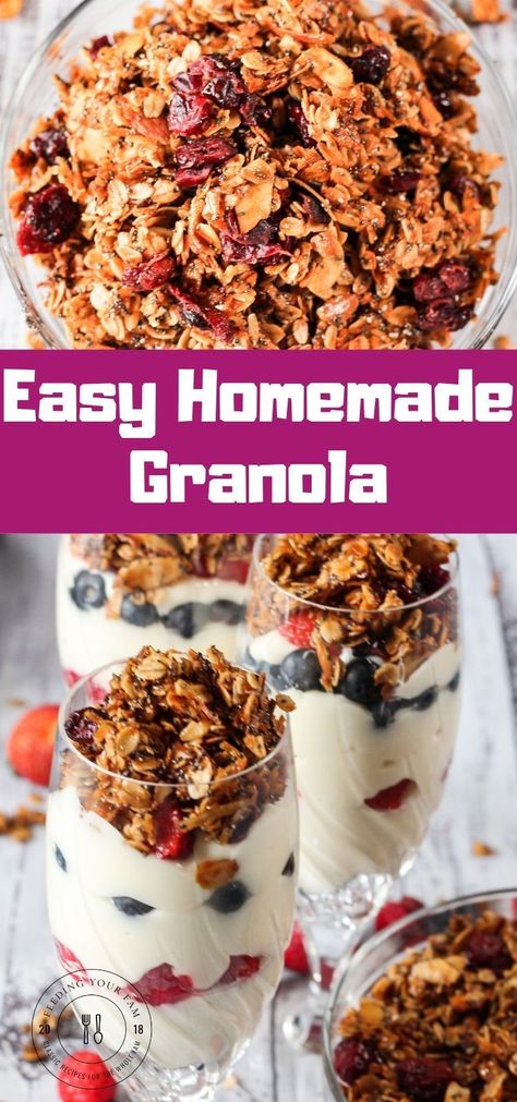 Brunch Parfait, Dried Cranberries Recipes, Granola Coconut, Smoothies Breakfast, Breakfast Granola, Easy Homemade Granola, Easy Granola, Granola Recipe Homemade, Coconut Chia