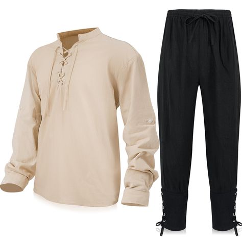 PRICES MAY VARY. Package Includes: this package consists of 1 piece of medieval long sleeve shirt and 1 pair of renaissance pants, providing the complete set for the wearer to create a Medieval look for parties or events Comfortable Cotton Linen: our pirate shirt men and medieval pants are made of soft and breathable cotton linen, comfortable to wear and skin friendly, you can wear them for different seasons of a year; Machine washable, cold water washing is recommended, no bleaching. Large Size Pirate Shirt Men, Medieval Clothing Male, Medieval Male Clothing, Medieval Clothing Men, Viking Pants, Medieval Pants, Peasant Clothing, Medieval Shirt, Viking Shirt