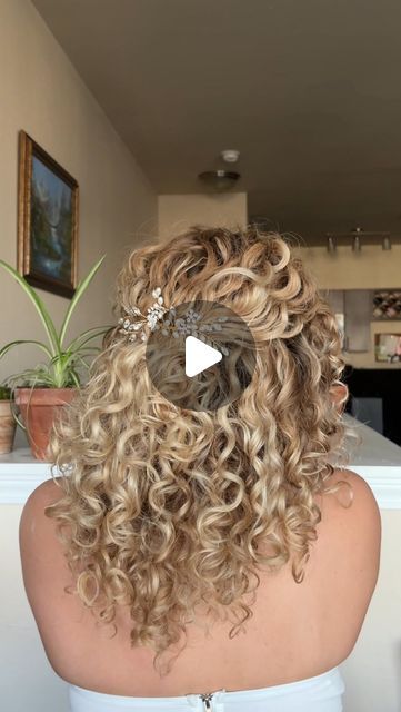 Sierra Miller on Instagram: "Which Curly Bridal hairstyle are you choosing?   Comment a “🤍” and I’ll send you a link to a similar hair accessory!  They’re equally effortless and elegant, made tasteful with a single jeweled accessory. This is your sign to wear your natural curls for your wedding. Where are my 2025 brides?? • • • #curlyhair #curls #curlygirl #curlyhaistyles #hairinspo #hairfashion #hairideas #curlyhairdontcare #bridalhair #bridal #bridalhairstyles #bridalhairstyle #curlybride #naturalcurls #naturalhair #naturalhairstyles" Natural Curly Hair Half Up Half Down Wedding, Center Partition Hairstyle, Wedding Natural Curly Hairstyles, Wedding Hair Styles For Curly Hair, Natural Curly Bridal Hairstyles, Naturally Curly Hairstyles For Wedding, Natural Curls Wedding, Natural Curly Wedding Hairstyles, Bridal Curly Hairstyles