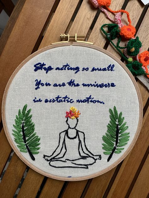 Yoga Embroidery Pattern, Meditation Embroidery, Yoga Embroidery, Karma Design, Quotes Meditation, Embroidery Hoop Art Diy, Yoga Quotes, Embroidery Hoop Art, Hoop Art