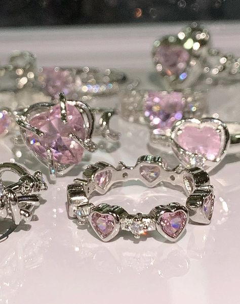 Aesthetic Rings, Heart Rings, Pretty Jewelry Necklaces, Kawaii Jewelry, Pink Girly Things, Girly Accessories, Pink Jewelry, Fancy Jewelry, Cute Rings