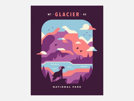 National Parks — Matt Anderson Design & Illustration National Park Illustration, National Park Design, Park Illustration, Matt Anderson, Montana National Parks, American National Parks, Park Design, Logo Process, Colorful Poster