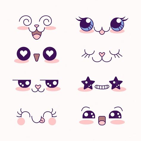 Premium Vector | Hand drawn kawaii face illustration Kawaii Faces Drawing, Kawaii Vector Art, Kawaii Faces Facial Expressions, Cute Eyes Drawing Kawaii, Kawaii Eyes Drawing, Kawaii Eyes, Kawaii Moon, Cute Cartoon Faces, Chat Kawaii