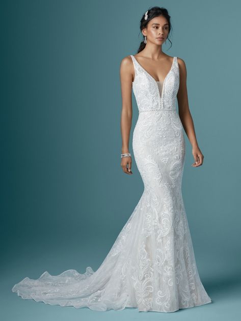 Henrietta Exquisite Lace Mermaid Bridal Dress | Maggie Sottero Deco Wedding Dress, Art Deco Wedding Dress, Sheath Wedding Dress Lace, Pnina Tornai, Maggie Sottero Wedding Dresses, Wedding Dress Pictures, Wedding Dresses Photos, Maggie Sottero, Lace Mermaid Wedding Dress