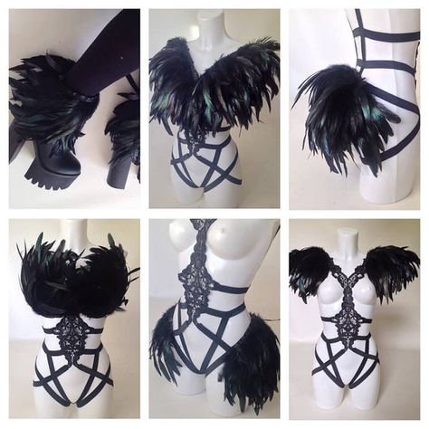 Burlesque Costumes, Burlesque Costume, Body Harness, Costume Makeup, Black Feathers, Garters, Cabaret, Diy Costumes, Dark Fashion