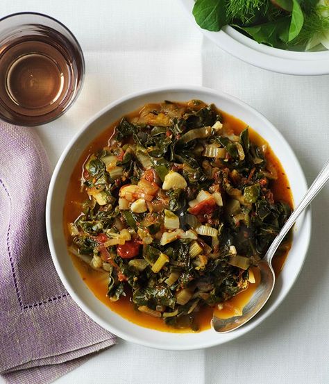 Stewed silverbeet :: Gourmet Traveller Southern Collards, Ultimate Beef Stew, Pressure Cooker Beef Stew, Classic Beef Stew, Salt Pork, Soup And Stew, Swiss Chard, Collard Greens, Chard