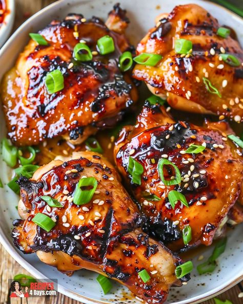 Grilled Teriyaki Chicken Thighs Grilled Teriyaki Chicken Thighs, Chicken Thighs Grilled, Grilled Chicken Thigh Recipes, Chicken Teriyaki, Chicken Thigh Teriyaki, Oven Grilled Chicken, Grilled Teriyaki Chicken, Teriyaki Recipe, Teriyaki Glaze