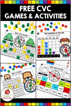 First Grade Literacy Games, Cvc Games Kindergarten, Kindergarten Jobs, Cvc Games, Cvc Word Games, Writing Cvc Words, Spinner Games, Word Family Activities, Cvc Activities