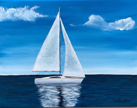 Sailboat Canvas Painting, Painting Sailboats Easy, Boat On Beach Painting, Sailboat Painting Easy, How To Paint Sailboats, Simple Sailboat Painting, Sail Boat Paintings On Canvas, Men Painting Ideas, Sailboat Painting Acrylic Easy