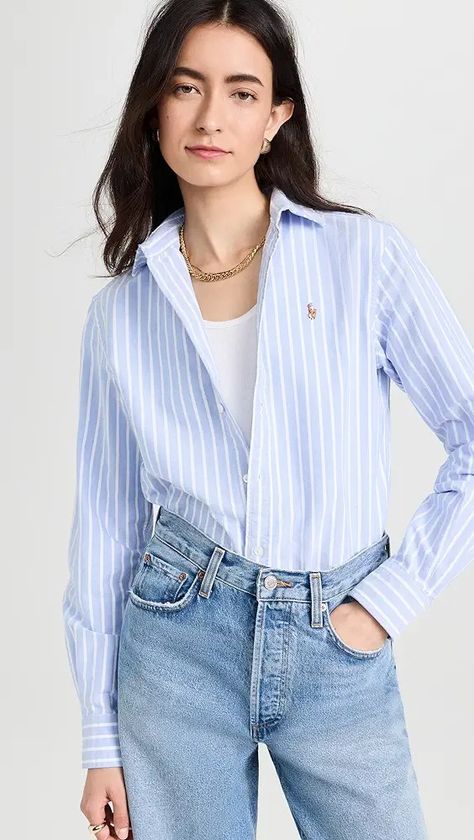 Women's Editors' Picks | Shopbop Polo Ralph Lauren Women Outfits, Long Sleeve Polo Outfit, Ralph Lauren Shirt Women, Navy Sequin Dress, Button Down Outfit, Ralph Lauren Looks, Outfits Con Camisa, Harbor Island, Island Blue