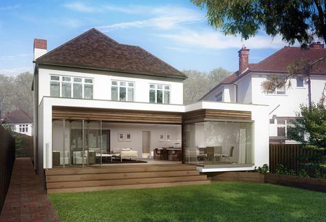 3 Bed Semi Extension Ideas, 1930s House Extension, Basement Garden, Flat Roof Extension, Single Storey Extension, House Extension Plans, Roof Extension, Open Plan Kitchen Living Room, 1930s House