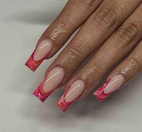 Red Marble French Tip Nails, Marble Red Nails, Summer Nail Ideas Pink, Baddies Nails, Nails Tiktok, Magenta Nails, Nails Care, Nails Arts, Acrylic Toes