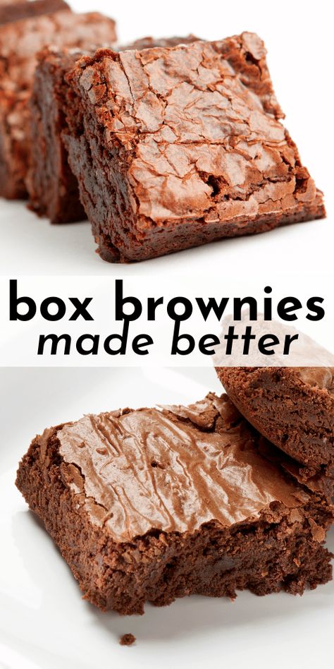 This is our family’s favorite easy brownie recipe! Learn how to make box brownies better with these brownie mix hacks. A few ingredients creates an amazing doctored up brownie recipe from a box. Boxed Brownie Hacks, Brownie Mix Hacks, Make Box Brownies Better, Box Brownies Better, Box Mix Brownies, Boxed Brownies Better, Best Brownie Mix, Brownie Hacks, Boxed Brownie Recipes