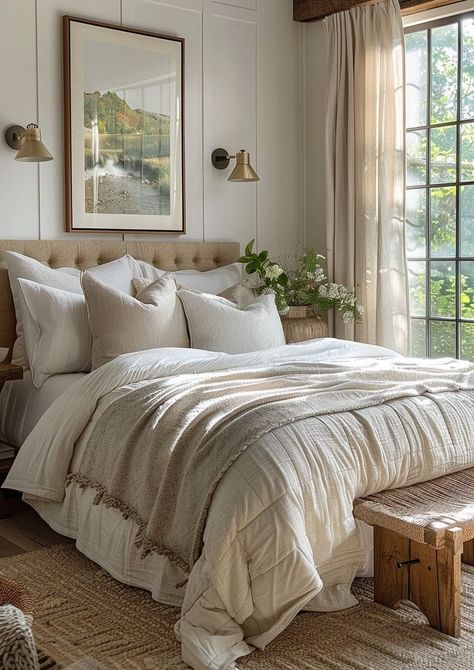 Neutral Bedroom Design, Elegant Bedroom Design, Soothing Bedroom, Peaceful Bedroom, Neutral Bedrooms, Minimalist Bedroom Design, Cottage Bedroom, Neutral Bedroom, Country Bedroom