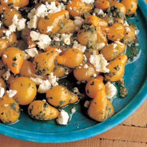 Chicken Devine, Yellow Pear Tomatoes, Pear Tomatoes, Feta Recipe, Arugula Pesto, Feta Recipes, Pear Salad, Garden Recipes, Grilled Pork