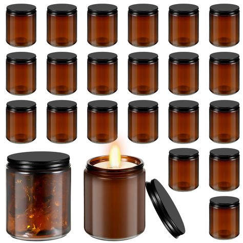 PRICES MAY VARY. Rich in Quantities: the package comes with 32 pieces of amber glass jar with black metal lid, measuring approx. 8 oz, simple and elegant; Sufficient quantities and suitable sizes can meet your daily use and replacement needs, which will be practical daily necessities for you Safe to Use: these amber jars with lids are made of thick glass and quality metal material, designed with elegant appearance, reliable and reusable, safe and odorless, leakproof and smooth, dishwasher safe a Candle Making Jars, Apothecary Jars Decor, Small Candle Jars, Plastic Jars With Lids, Empty Candle, Liquid Food, Canning Jar Lids, Pill Bottle, Small Glass Jars