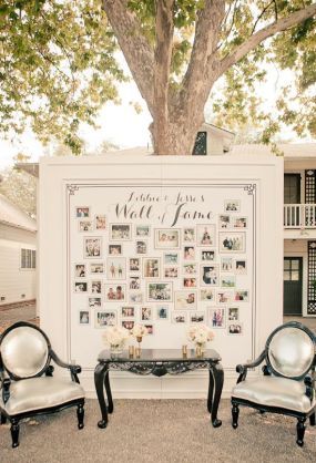 wedding photo display ideas Wedding Picture Display At Reception, Framed Bulletin Board, Wedding Photo Display, Napa Valley Wedding, Wall Of Fame, Photo Display, Dinner Invitations, Cute Wedding Ideas, Ceremony Backdrop