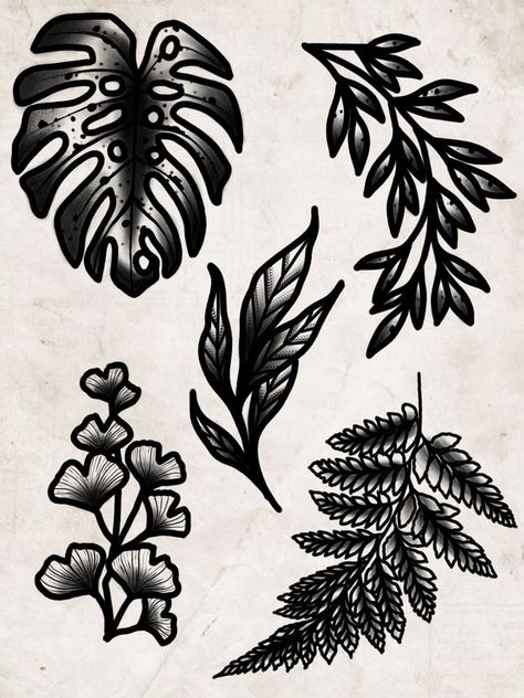 Quirky American Traditional Tattoos, Traditional Plant Tattoo Black, Traditional Foliage Tattoo, American Traditional Botanical Tattoo, American Traditional Space Filler, Abstract Filler Tattoo, Trad Blackwork Tattoo, American Traditional Vines, American Traditional Leaves