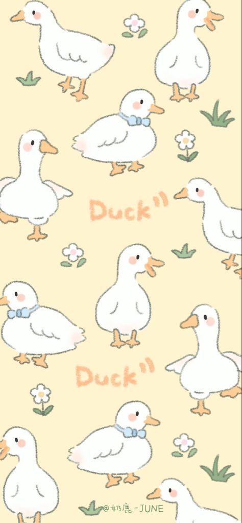 Cute Duck Cartoon Wallpaper, Duck Doodles Cute, Cute Ducky Wallpapers, Duck Drawing Wallpaper, Duck Drawing Aesthetic, Kawaii Duck Wallpaper, Duckie Wallpaper, Drawings Of Ducks, Cute Duck Drawings