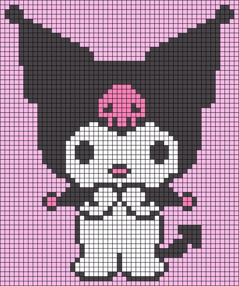 Alpha pattern #88269 | BraceletBook Hello Kitty Crochet Graph Patterns, Crochet Alpha Pattern Sanrio, Crochet Tapestry Pattern Sanrio, Hello Kitty Crochet Alpha Pattern, Kuromi Crochet Grid, Kuromi Grid Pattern, Cross Stitch Patterns Sanrio, Stitch Grid Pattern, Cinnamoroll Grid Pattern