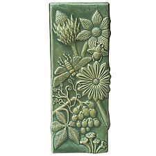 Botanical Tall Ceramic Tile in Patina Glaze by Beth Sherman (Ceramic Wall Sculpture) (16" x 6.5") Ceramic Wall Sculpture, Aged Copper, Art Tile, Ceramic Wall Art, 3d Studio, Relief Sculpture, Ceramic Light, Clay Tiles, Glaze Ceramics