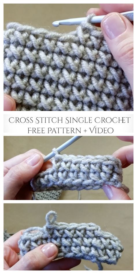 Cross Stitch Single Crochet Free Pattern + Video - DIY Magazine Cross Stitch Single Crochet, Crochet Baby Blanket Free Pattern, Crochet Stitches Free, Easy Crochet Stitches, Beginner Knitting Projects, Crochet Clothes For Women, Diy Magazine, Clothing Patterns Free, Handbag Pattern