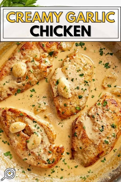 This Creamy Garlic Chicken will leave you speechless! It’s made with a luscious, garlic-infused sauce and it's perfect for an easy weeknight meal. Creamy Sauce For Chicken, Olive Oil Sauce, Creamy Garlic Chicken Recipes, Italian Seasonings, Wellness Magazine, Creamy Garlic Chicken, Budget Bytes, Chicken Breast Recipes Easy, Bouillon Cube