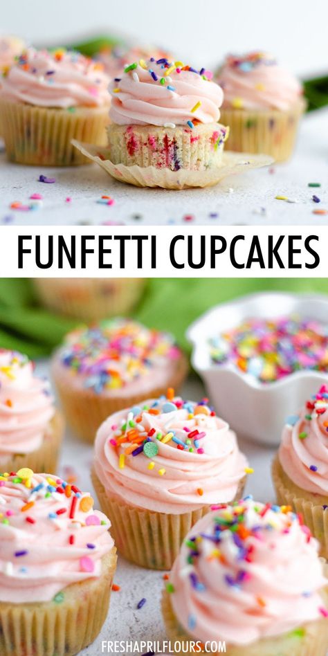 First Birthday Cupcakes Girl, Lorax Wedding, Homemade Easter Cupcakes, Funfetti Recipes, Cupcakes For Baby Shower, Homemade Funfetti Cupcakes, Cupcakes From Scratch, Girl Birthday Cupcakes, Perfect Cupcakes