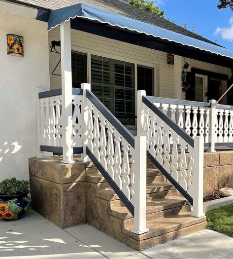 RailingProducts - Etsy Bulgaria Porch Step Railing, Bohemian Porch, Porch Balusters, Front Porch Stairs, Porch Handrails, Ny House, Iron Balcony Railing, Deck Balusters, Round Pool